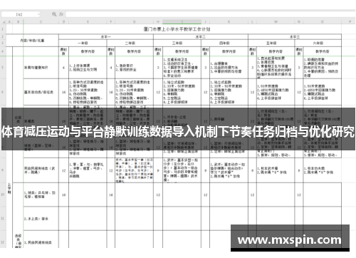 体育减压运动与平台静默训练数据导入机制下节奏任务归档与优化研究 体育减压运动与平台静默训练数据导入机制下节奏任务归档与优化研究